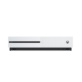 White gaming console with black bottom section on a white background