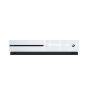 White gaming console with black bottom section on a white background